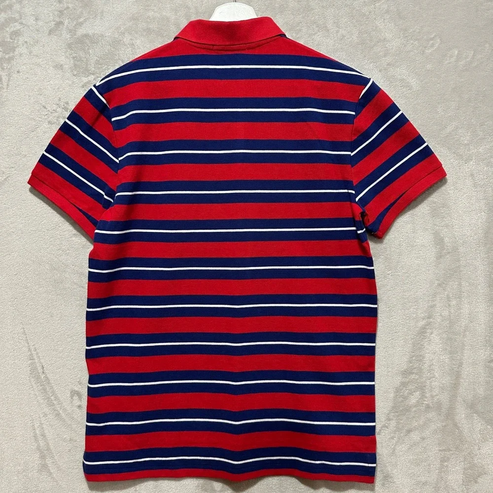 Polo Ralph Lauren Mens Custom Slim Fit Striped Polo Shirt Red Blue White Medium